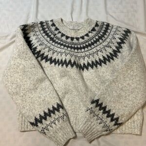 Cropped Fair Isle Gray Sweater - Cozy Knit